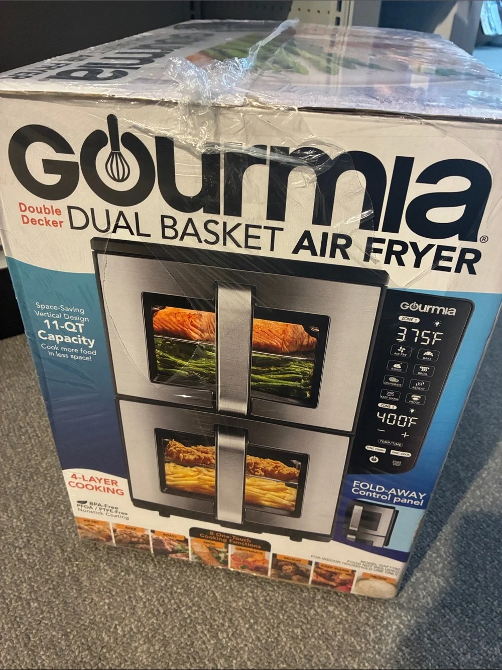 Gourmia Black Dual Basket Air Fryer - Twin-Compartment Cooking